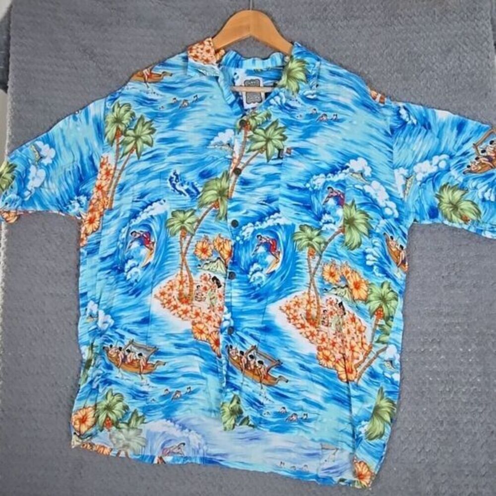 Ocean Current Shirt Mens Large Hawaiian   Tropical Button Up Short Sleeve Casual